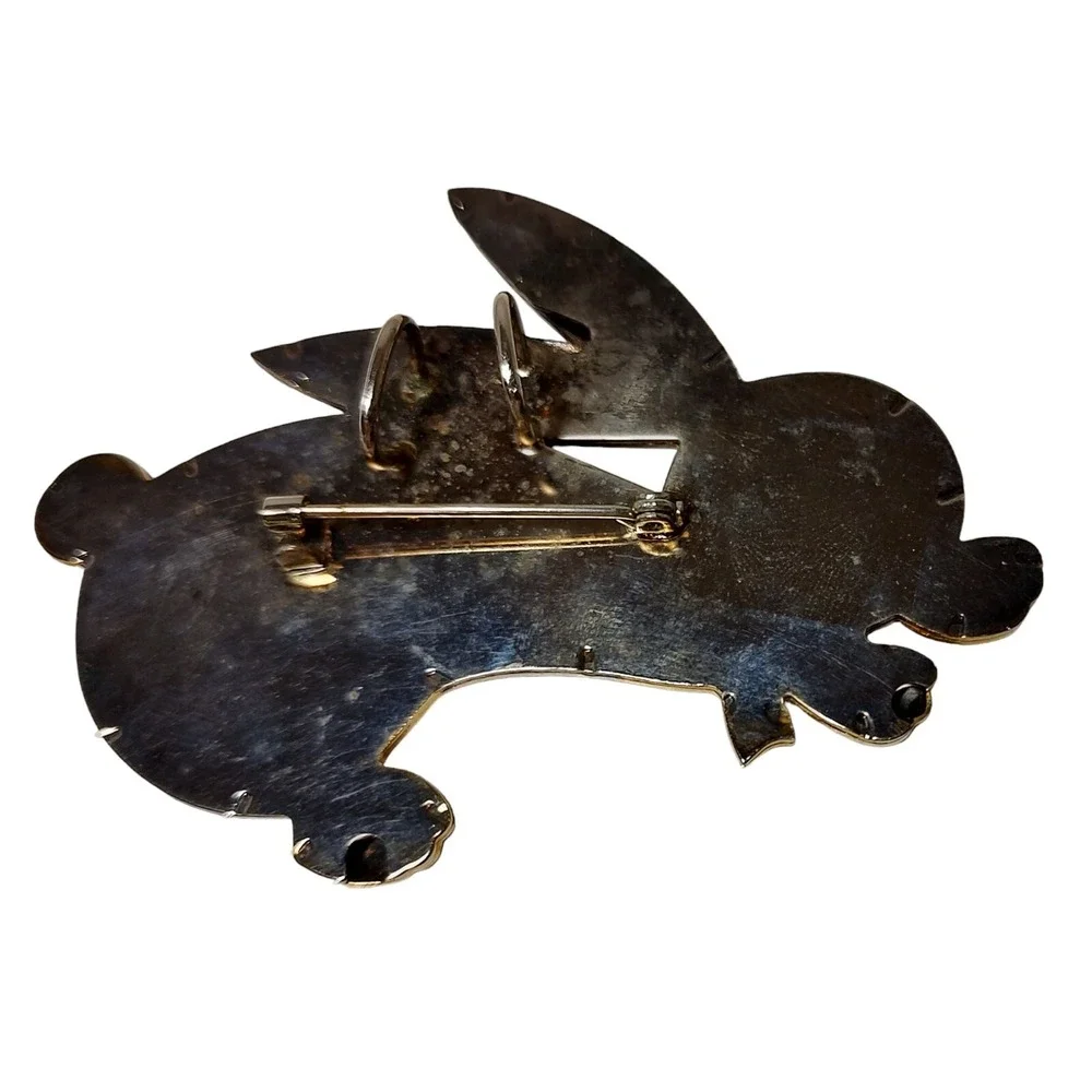 Vintage Bunny Rabbit Brooch Pin Pendant‎ Large Animal Jewelry Silver Plated 3 in
